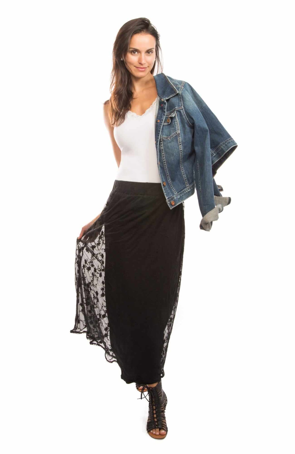 Mesh Embroidered Long Skirt - Net Game - Final Sale Black