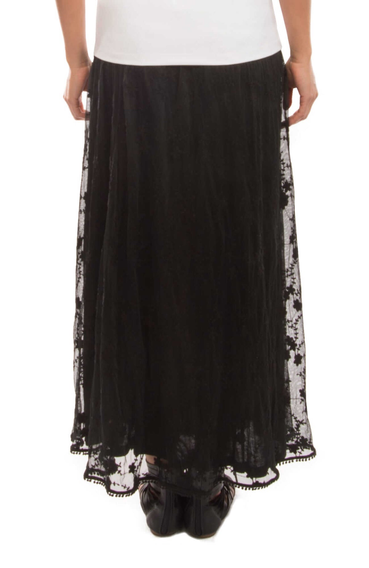 Mesh Embroidered Long Skirt - Net Game - Final Sale Black