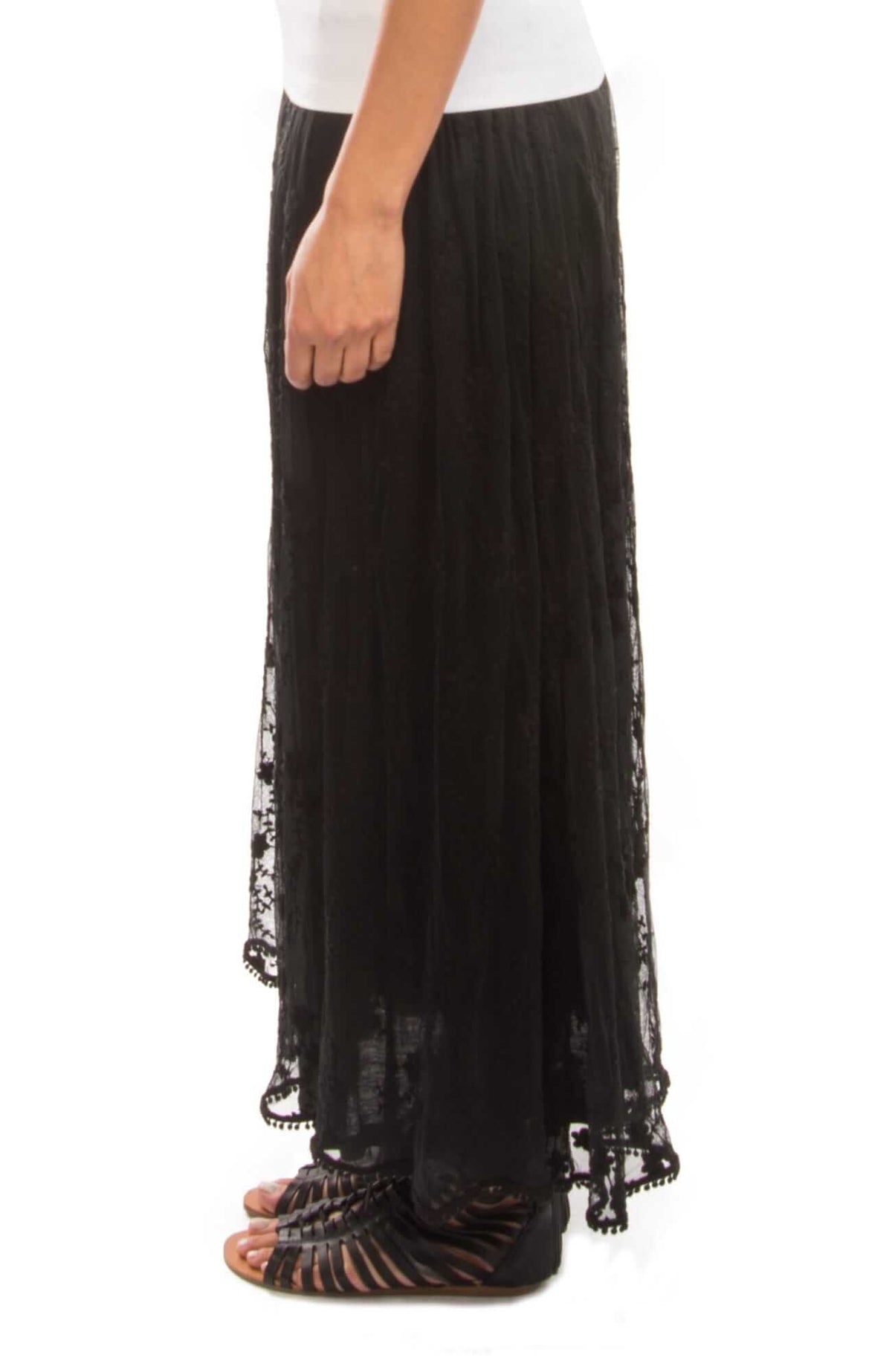 Mesh Embroidered Long Skirt - Net Game - Final Sale Black