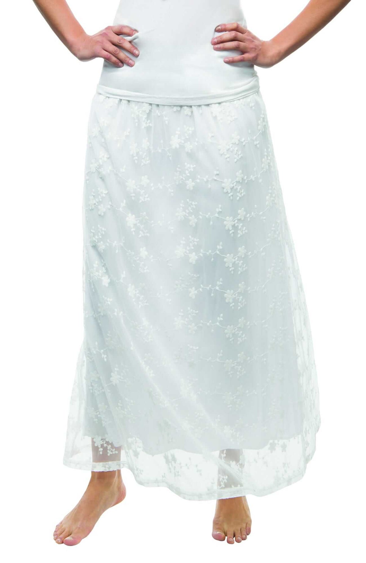 Mesh Embroidered Long Skirt - Net Game - Final Sale White