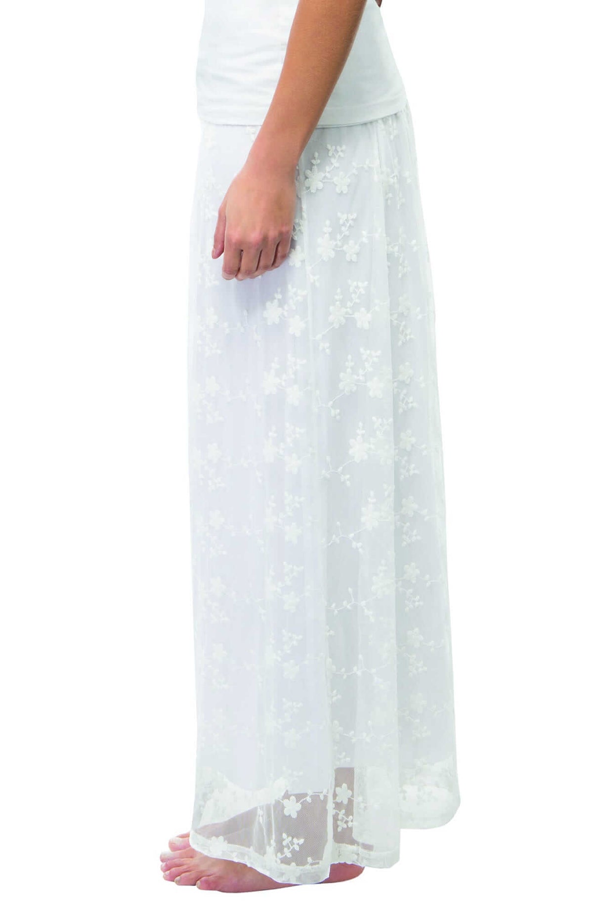 Mesh Embroidered Long Skirt - Net Game - Final Sale White