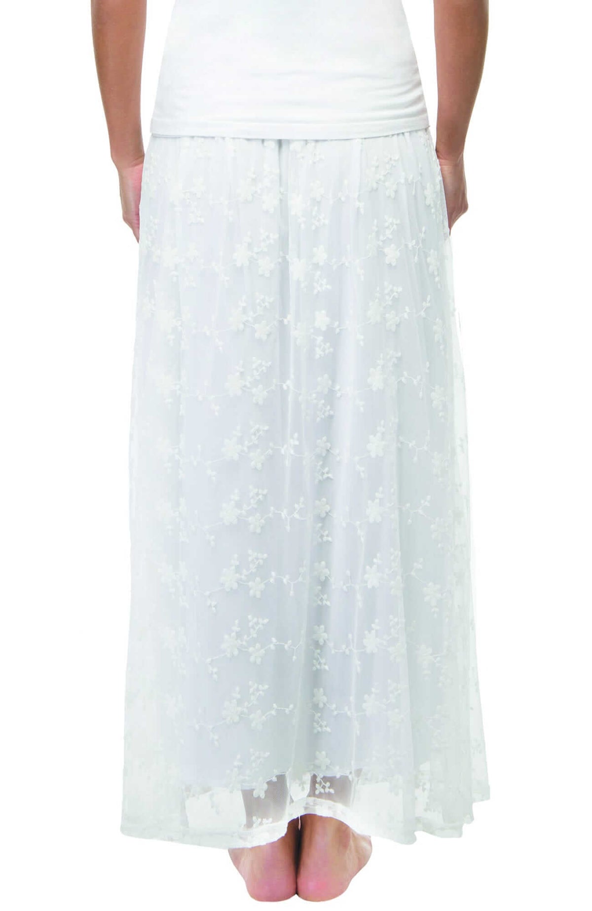 Mesh Embroidered Long Skirt - Net Game - Final Sale White