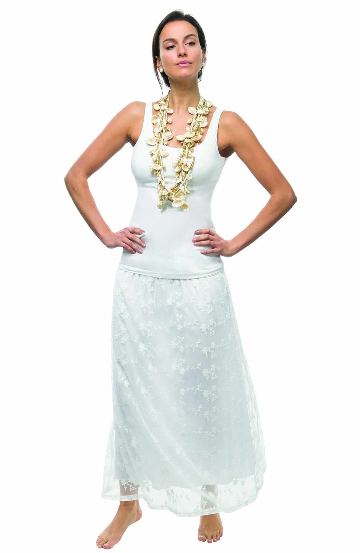 Mesh Embroidered Long Skirt - Net Game - Final Sale White