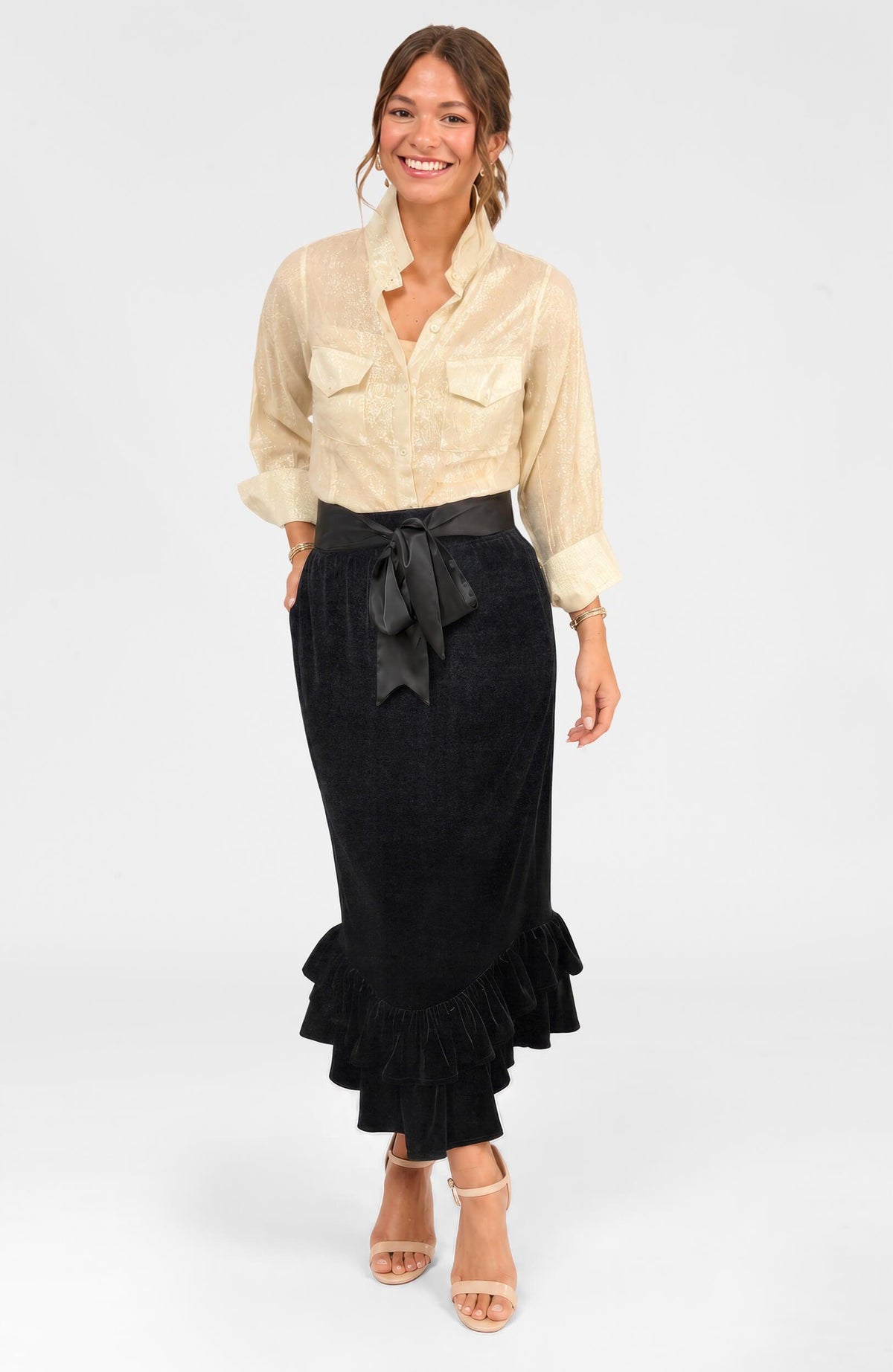 Grand Finale Velvet Maxi Skirt Black