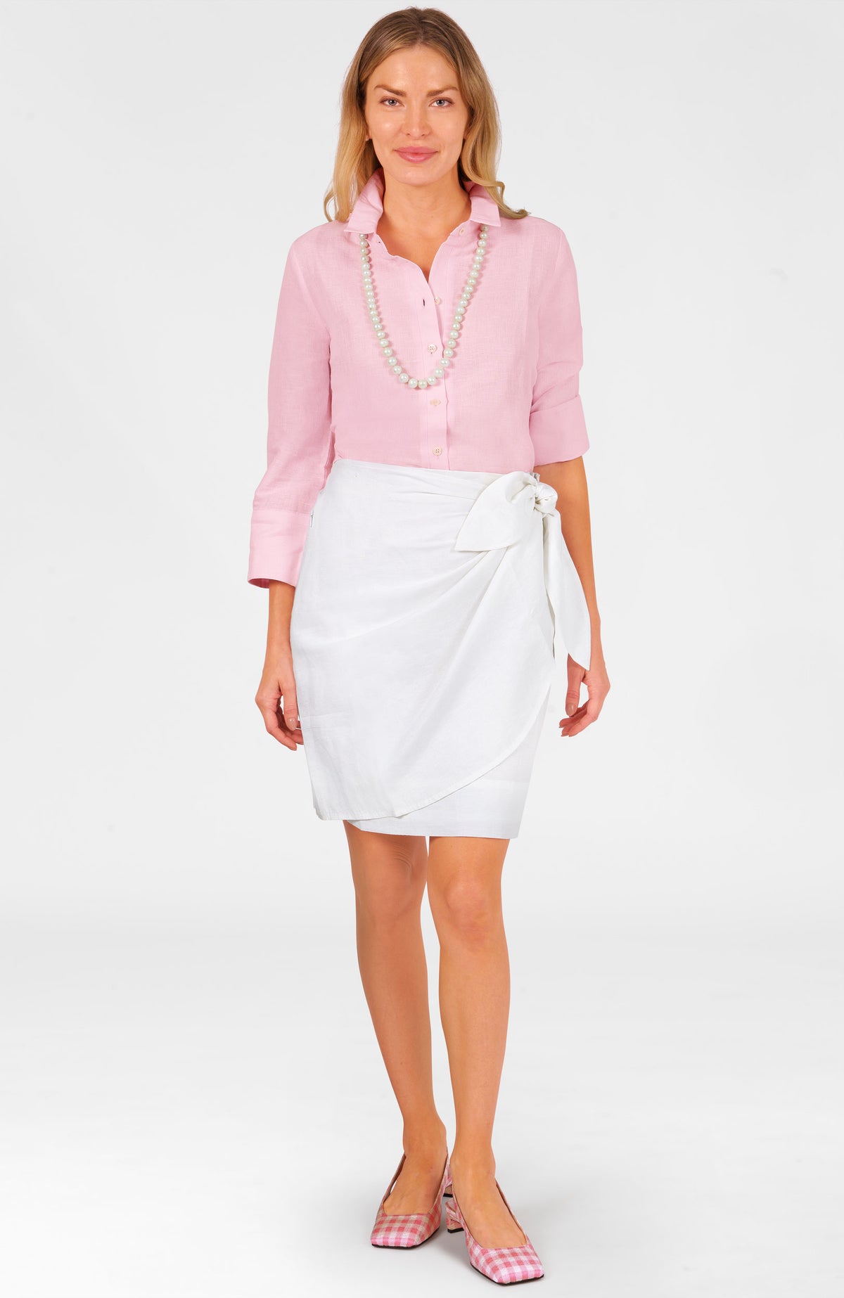 Mock Wrap Skirt Linen White