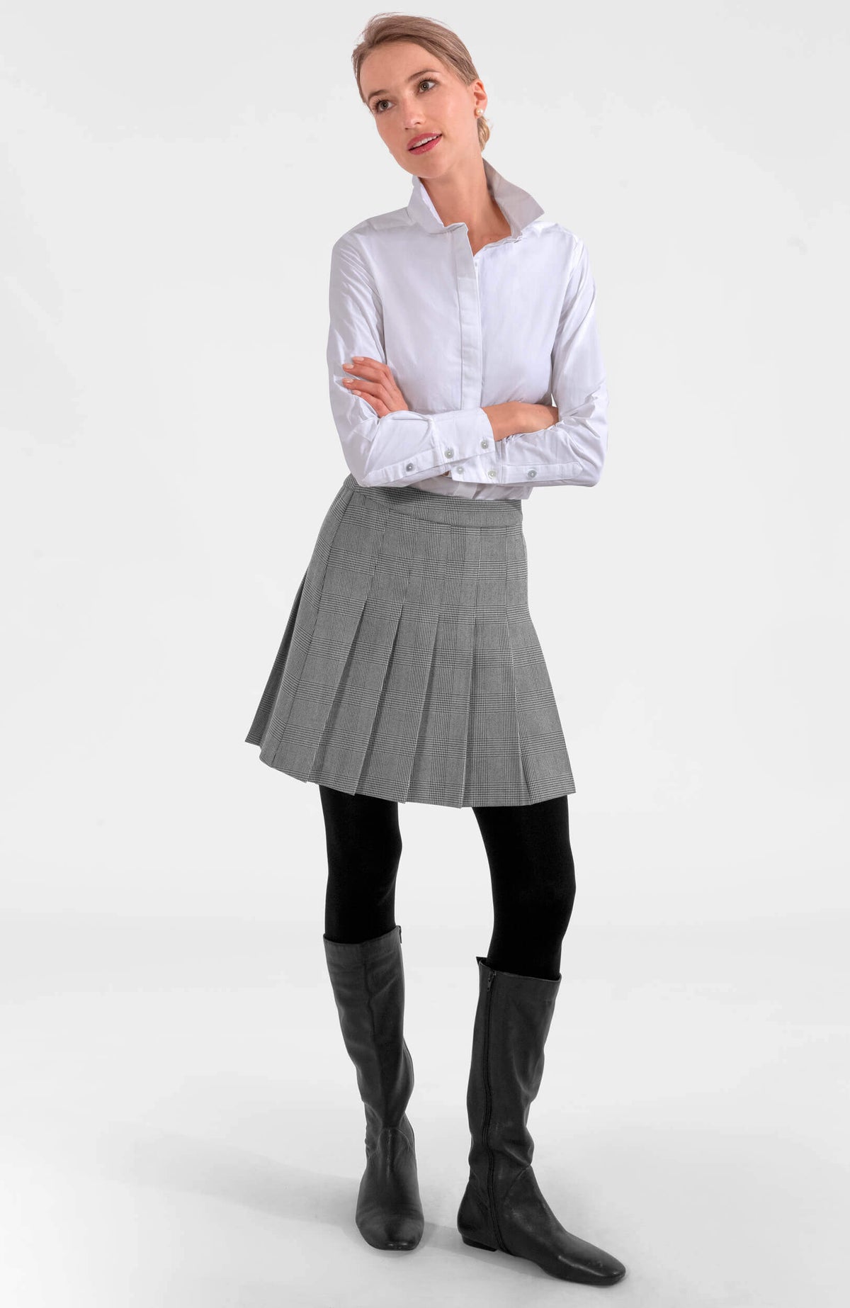 Preppy Plaid Skirt Black White