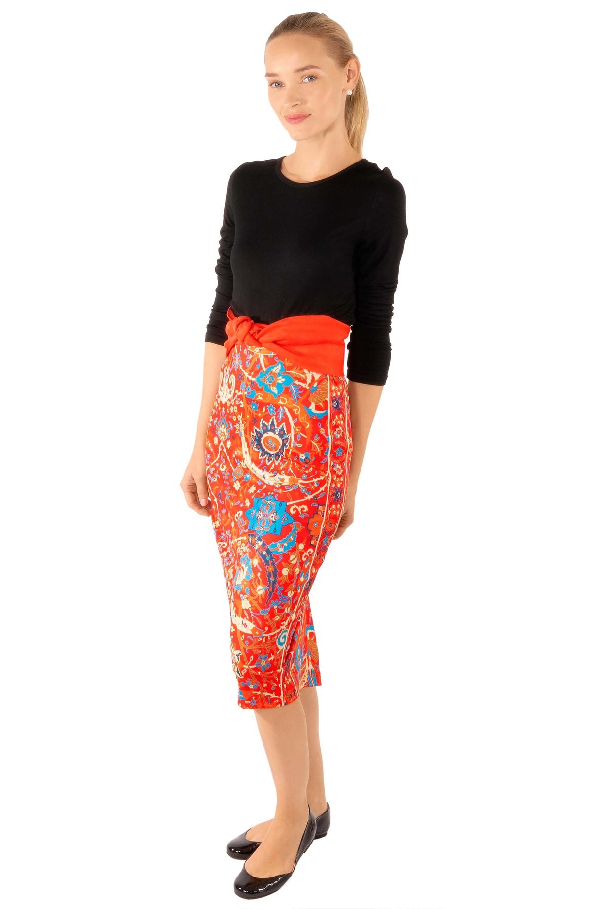 Jersey Pencil Skirt - Magic Carpet - Final Sale Red