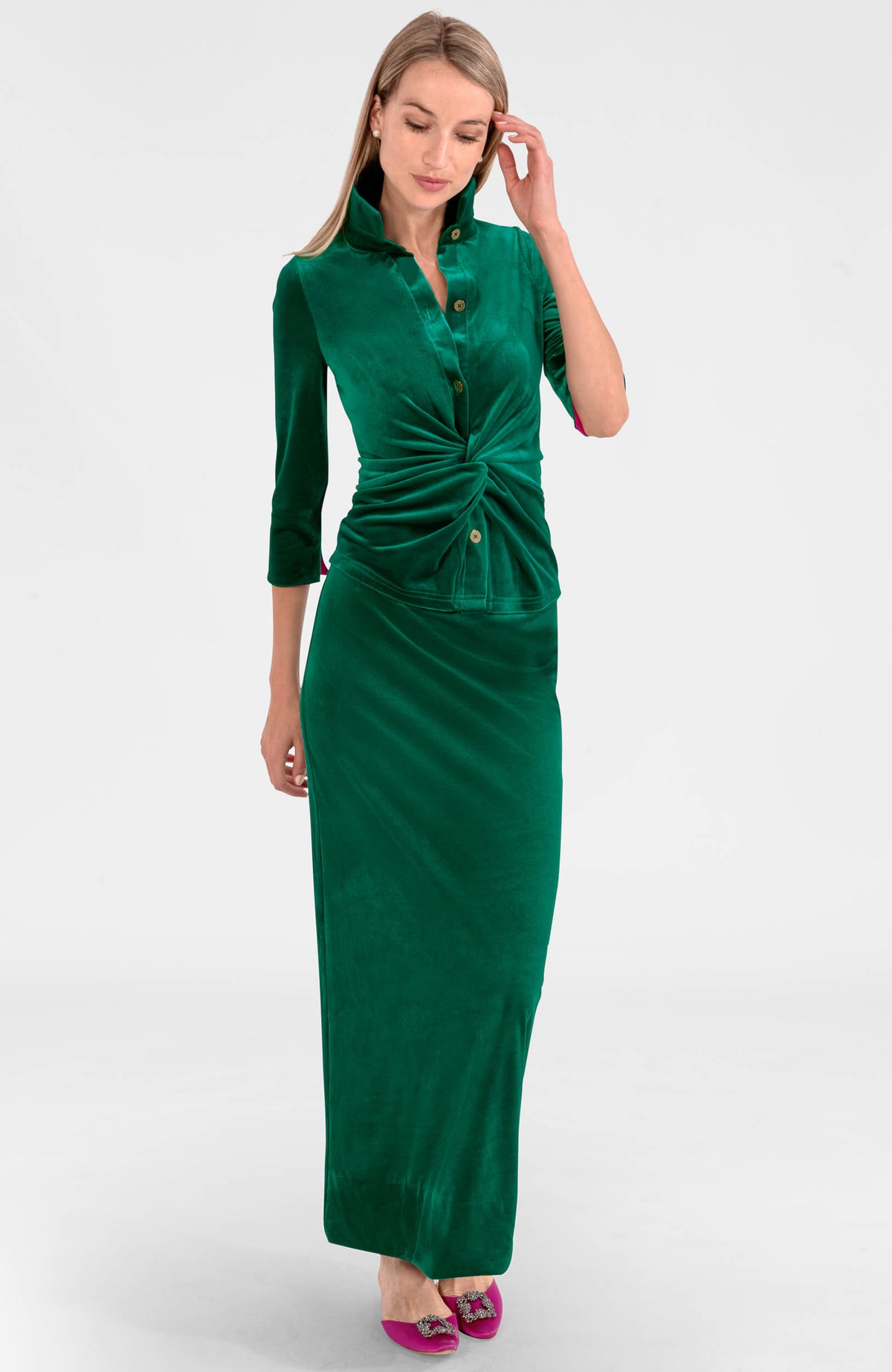 Posh Midi Skirt - Silky Velvet Emerald