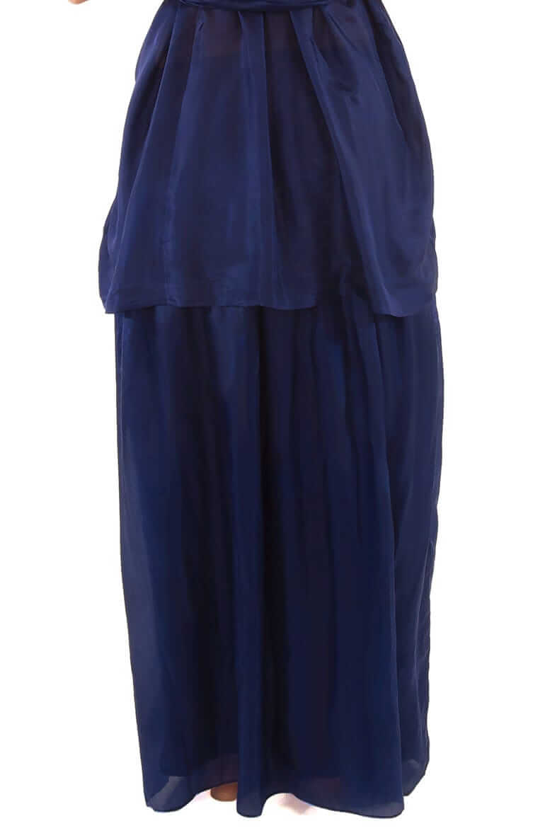 Silk Long Skirt with Sash Navy