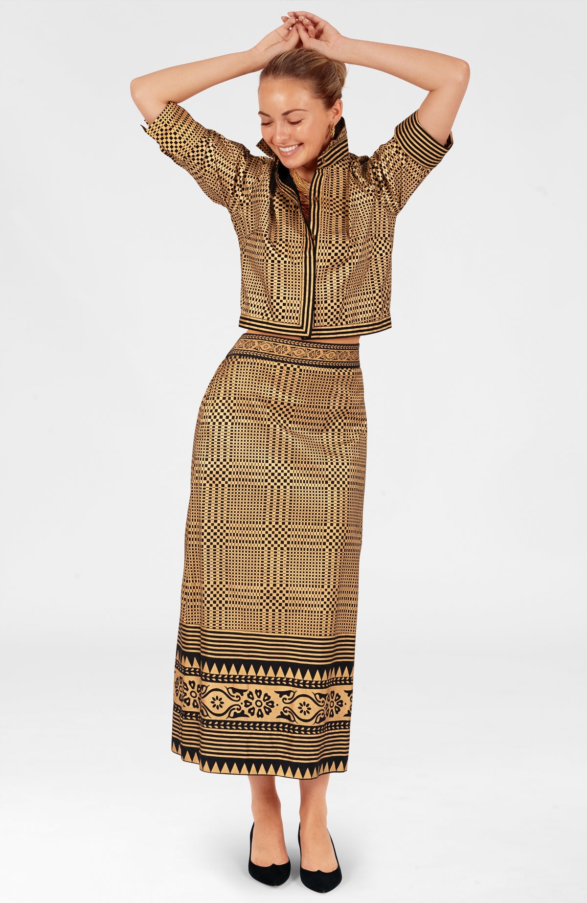 Sunset Maxi Skirt - Sahara Gold Plaid
