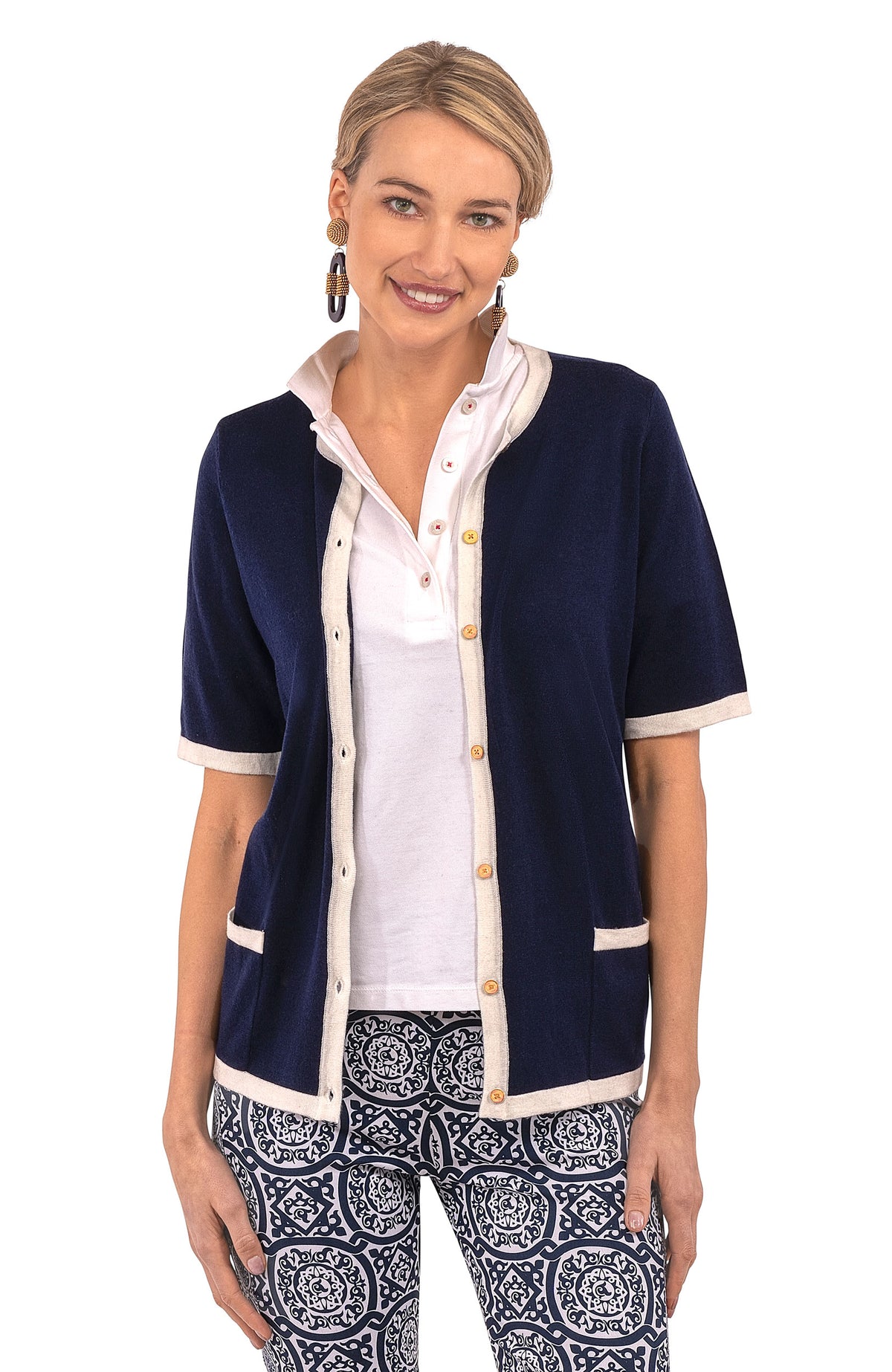 Cherry On Top Cardigan Navy White