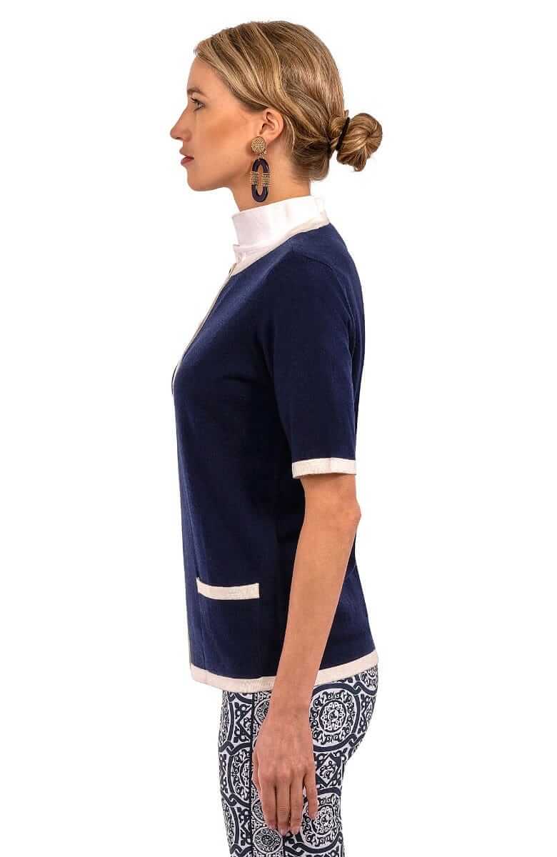 Cherry On Top Cardigan Navy White