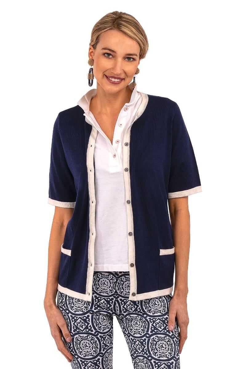 Cherry On Top Cardigan Navy White