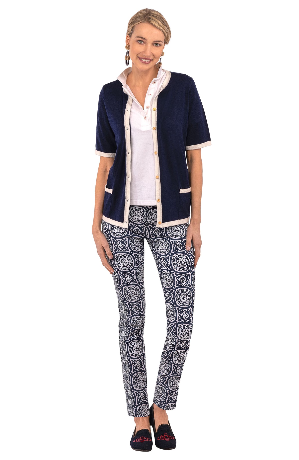 Cherry On Top Cardigan Navy White