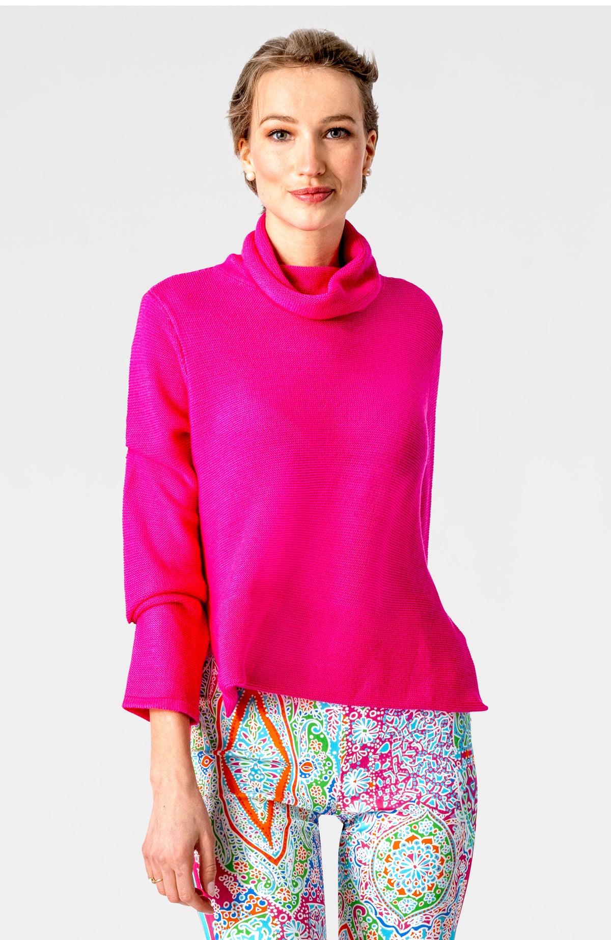 Knit Knit Turtleneck Sweater Shocking Pink