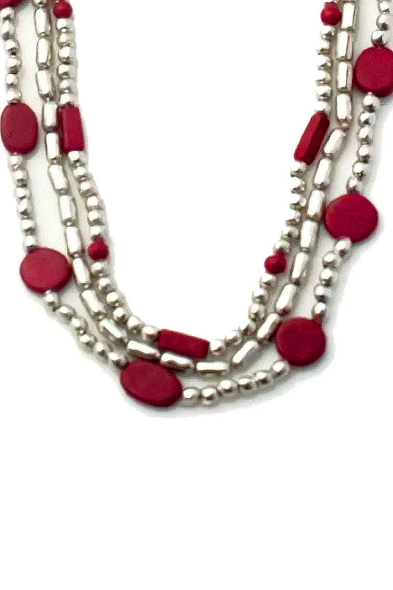 &quot;The Trio&quot; Necklace Coral Silver One Size