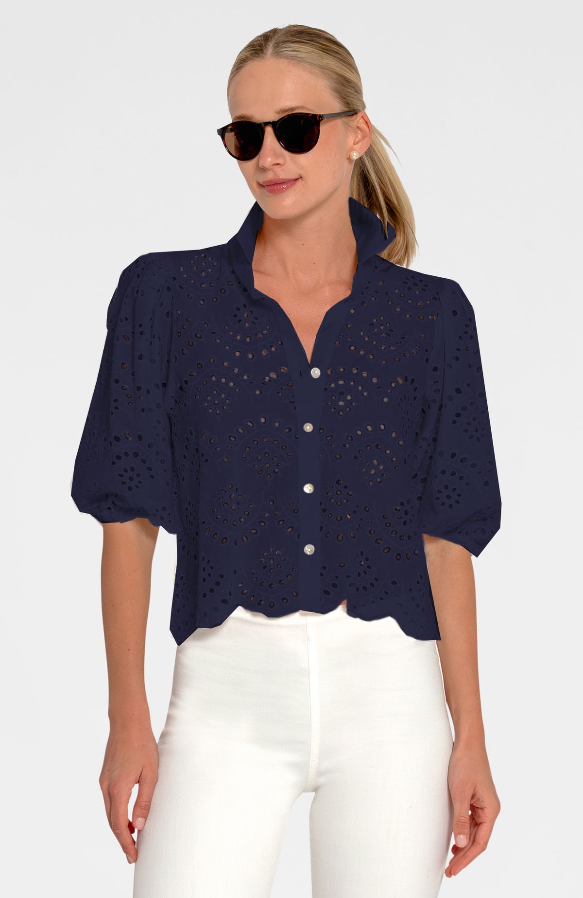 Babs Eyelet Top Navy