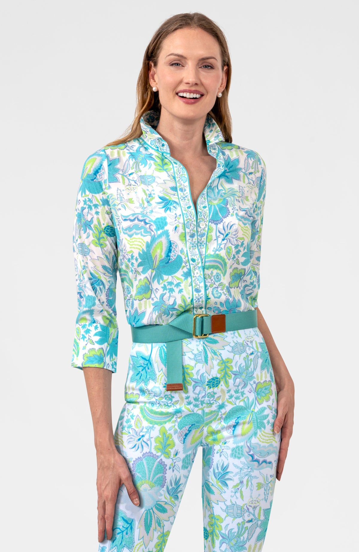 Boyfriend Shirt - Blooming Party Ocean Turq
