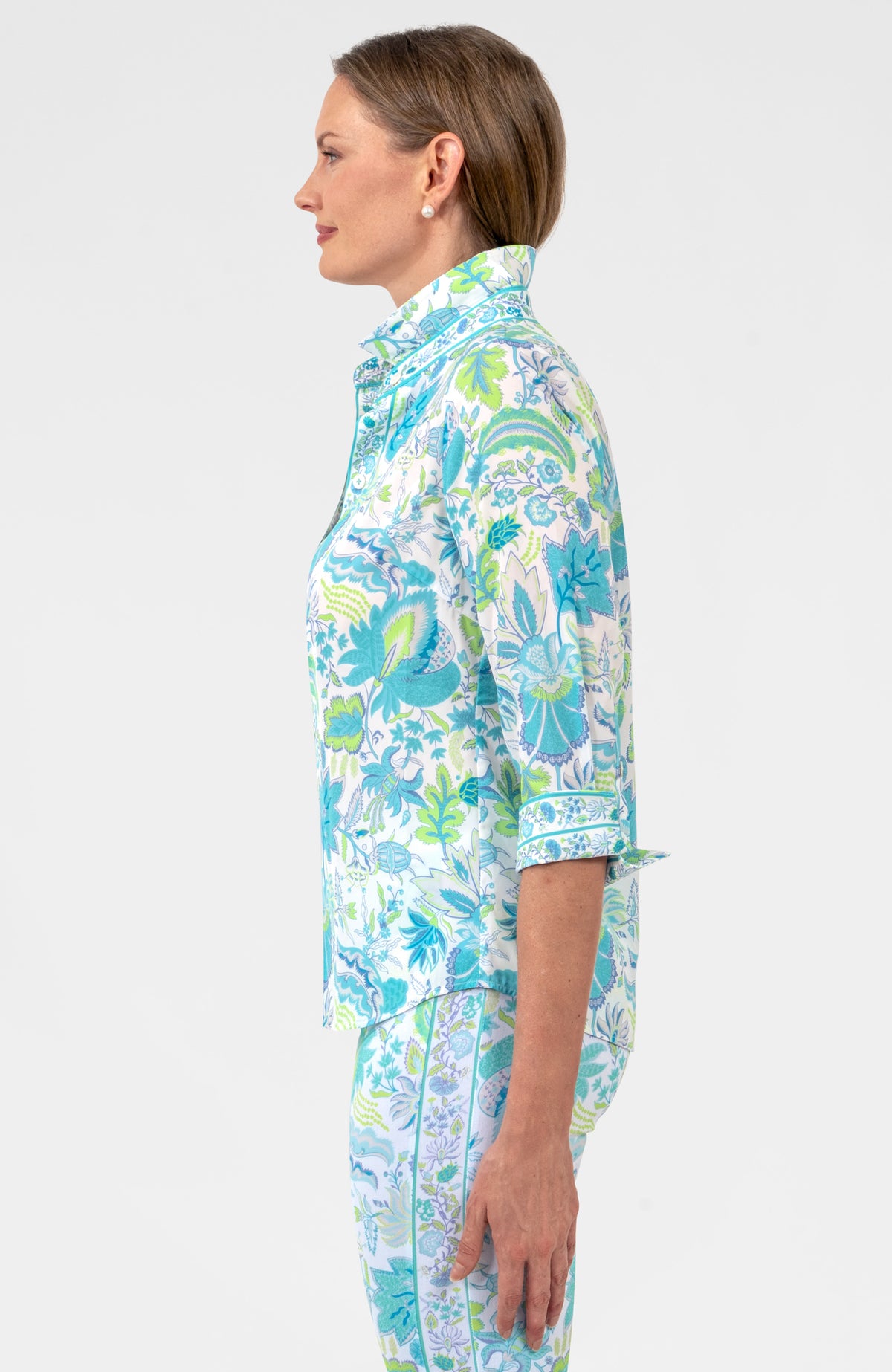Boyfriend Shirt - Blooming Party Ocean Turq