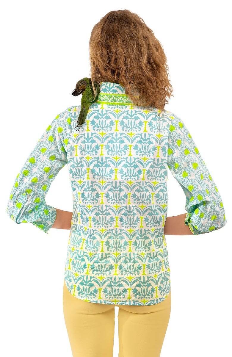 Cotton Boyfriend Shirt - East India - Final Sale Turq Lime