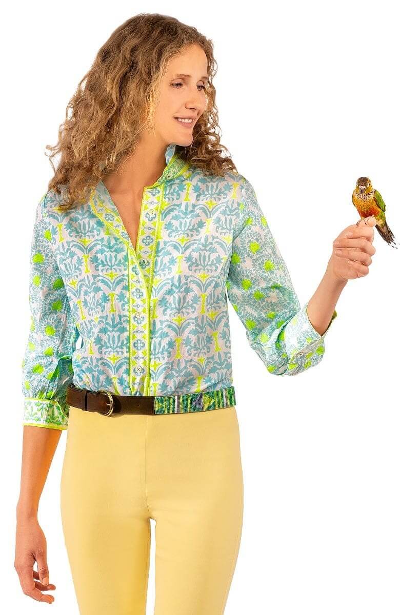 Cotton Boyfriend Shirt - East India - Final Sale Turq Lime