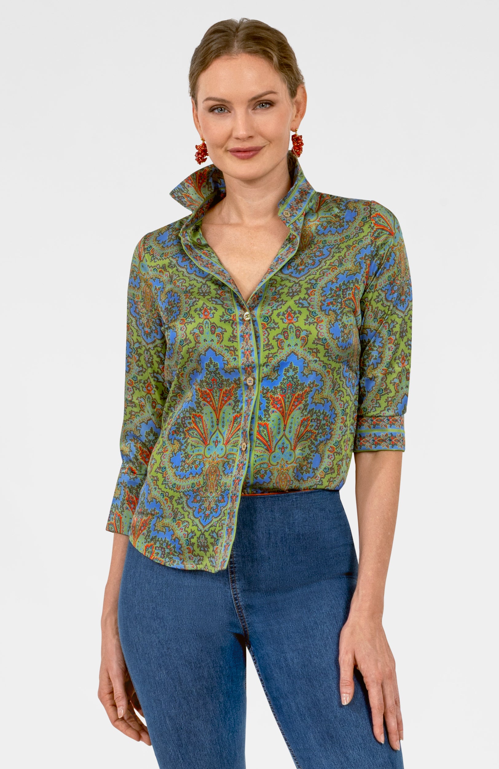 Boyfriend Shirt- Passion Paisley Olive