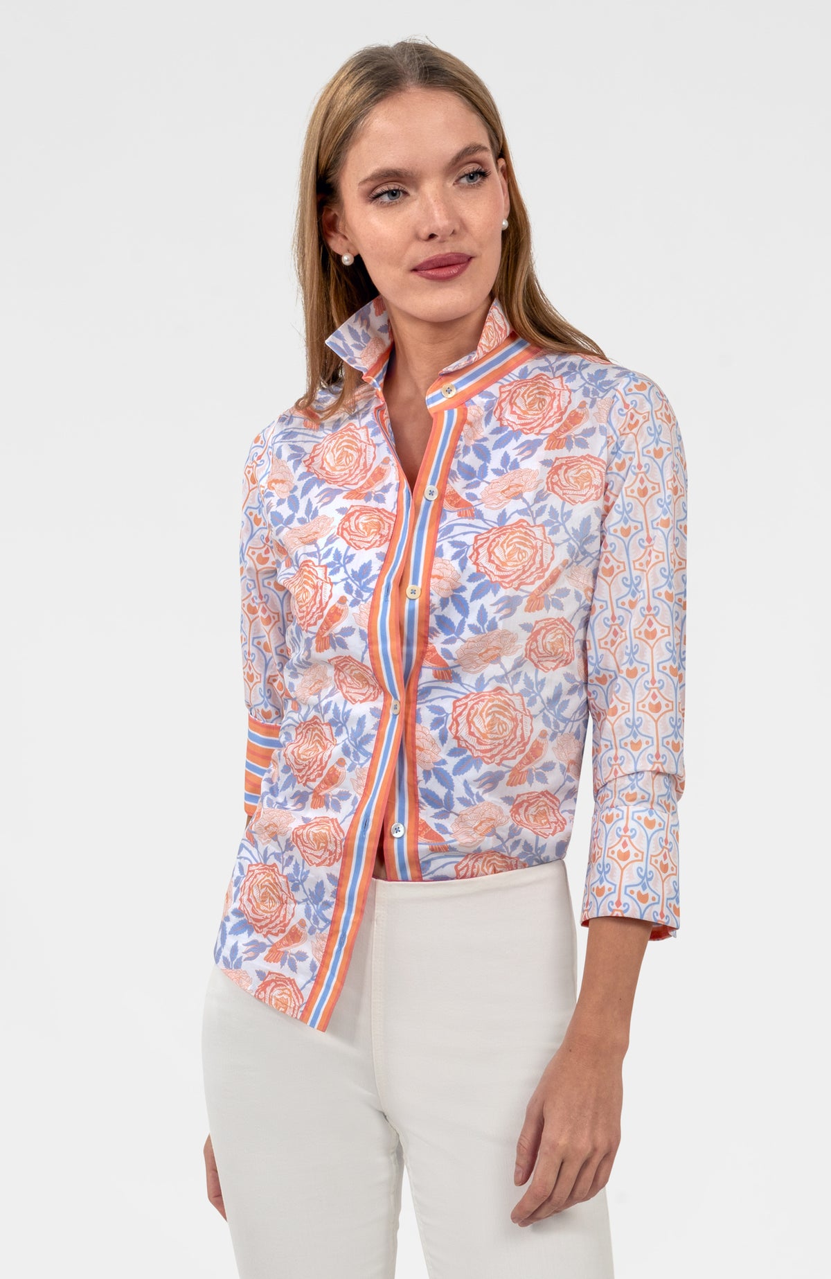 Boyfriend Shirt - Smell The Roses Peri Coral