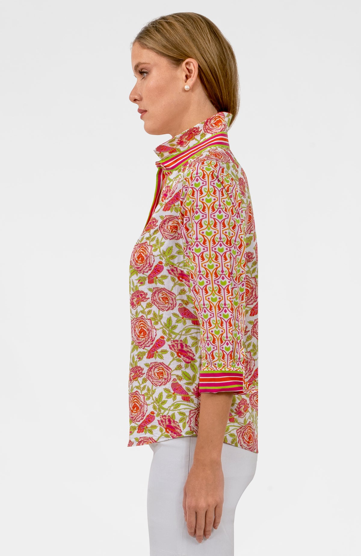 Boyfriend Shirt - Smell The Roses Pink Lime