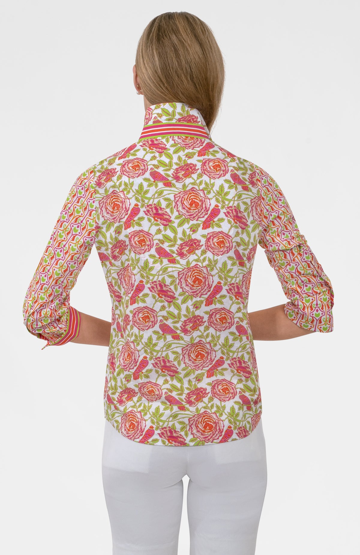 Boyfriend Shirt - Smell The Roses Pink Lime