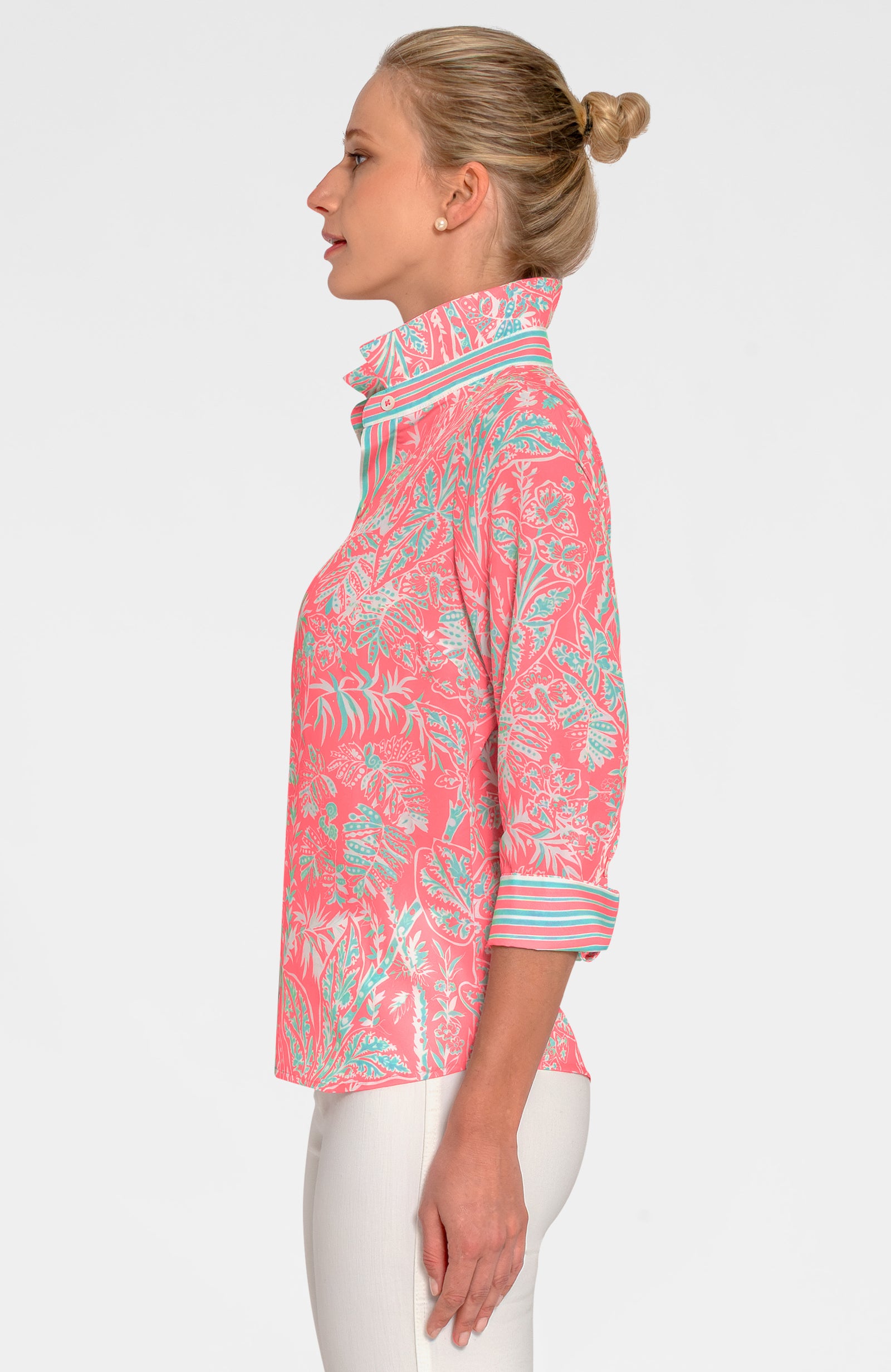 Boyfriend Shirt - Vintage Vines Melon Turq