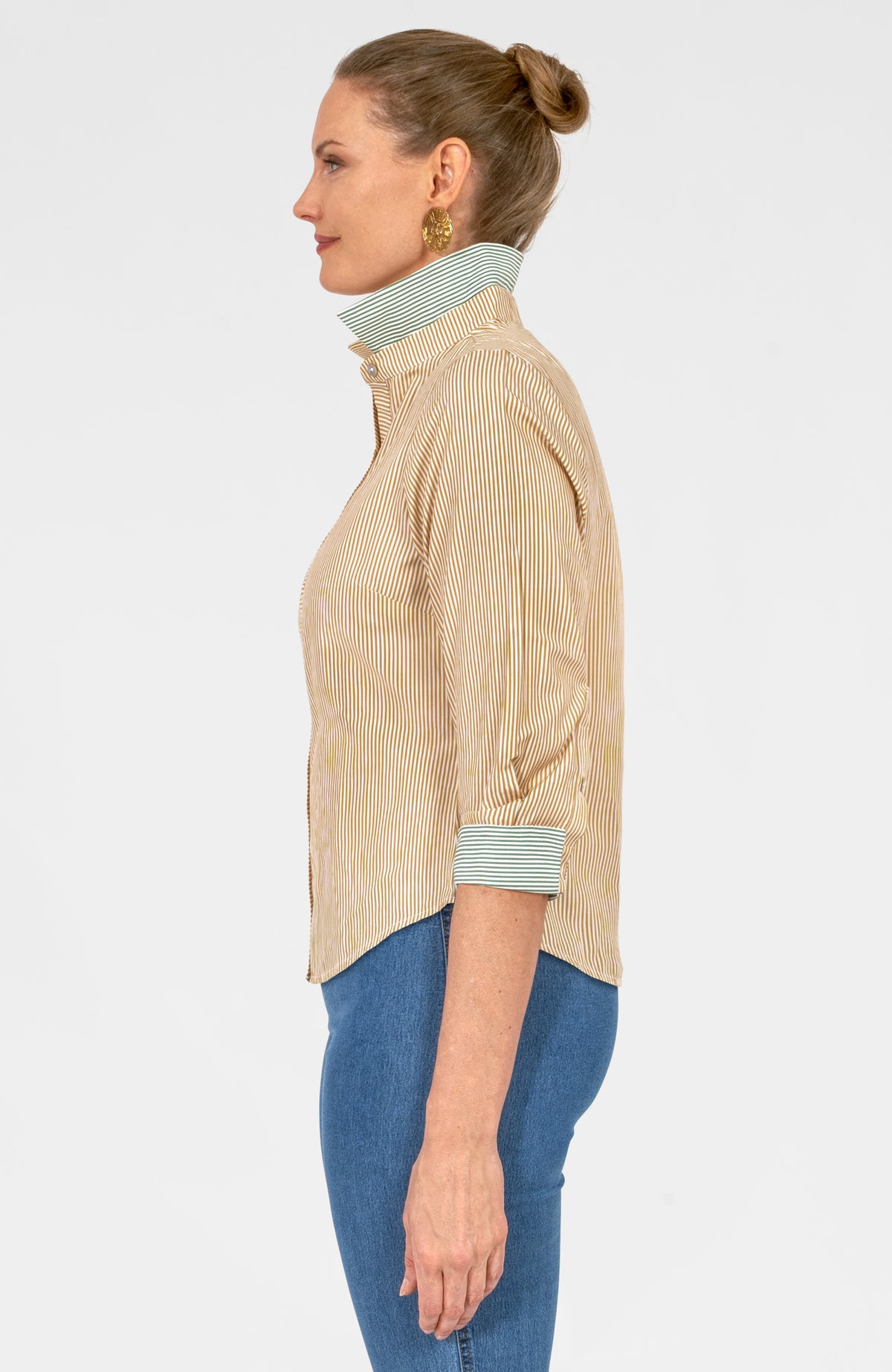Boyfriend Cotton Shirt - Stripe Khaki