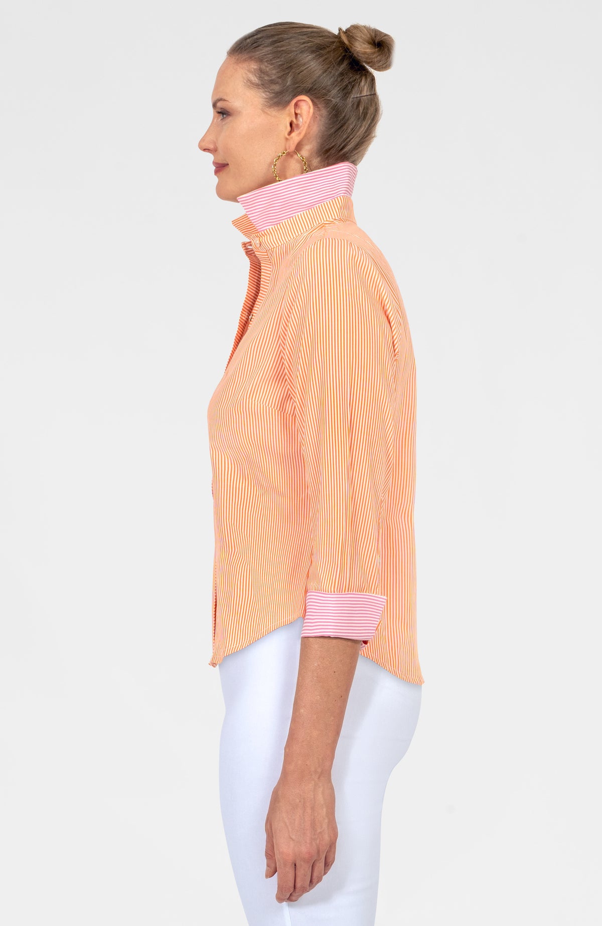 Boyfriend Cotton Shirt - Stripe Orange