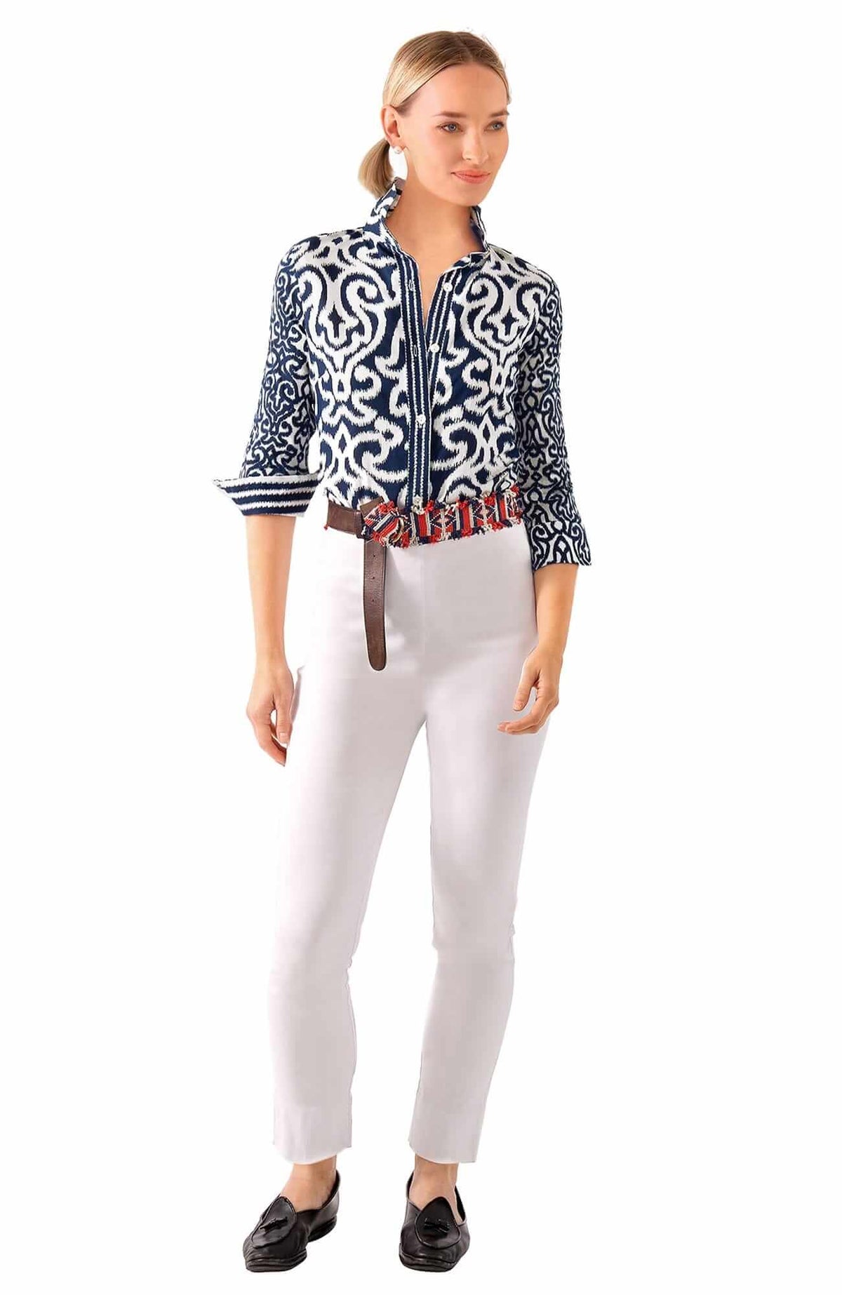 Cotton Boyfriend Shirt - Arabesque - Final Sale Navy