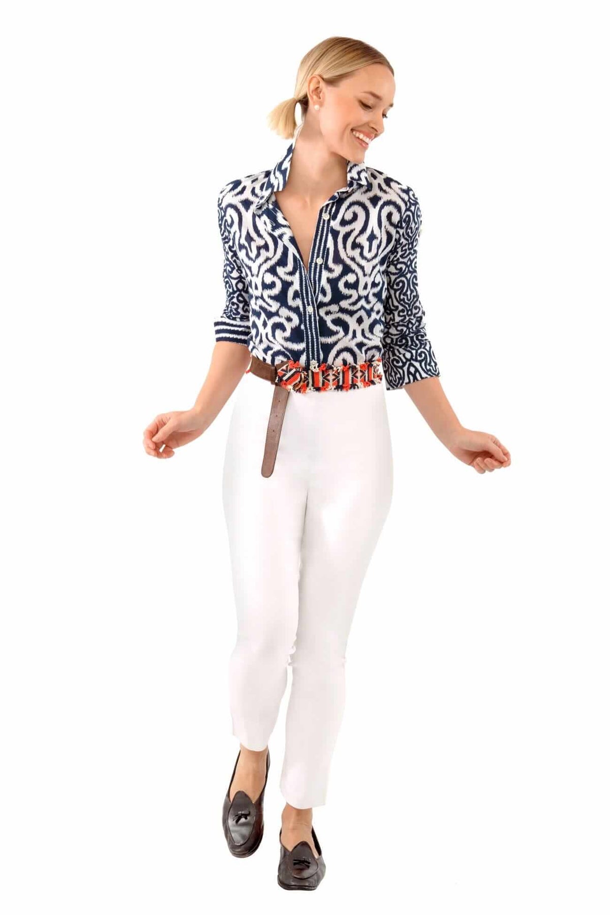 Cotton Boyfriend Shirt - Arabesque - Final Sale Navy