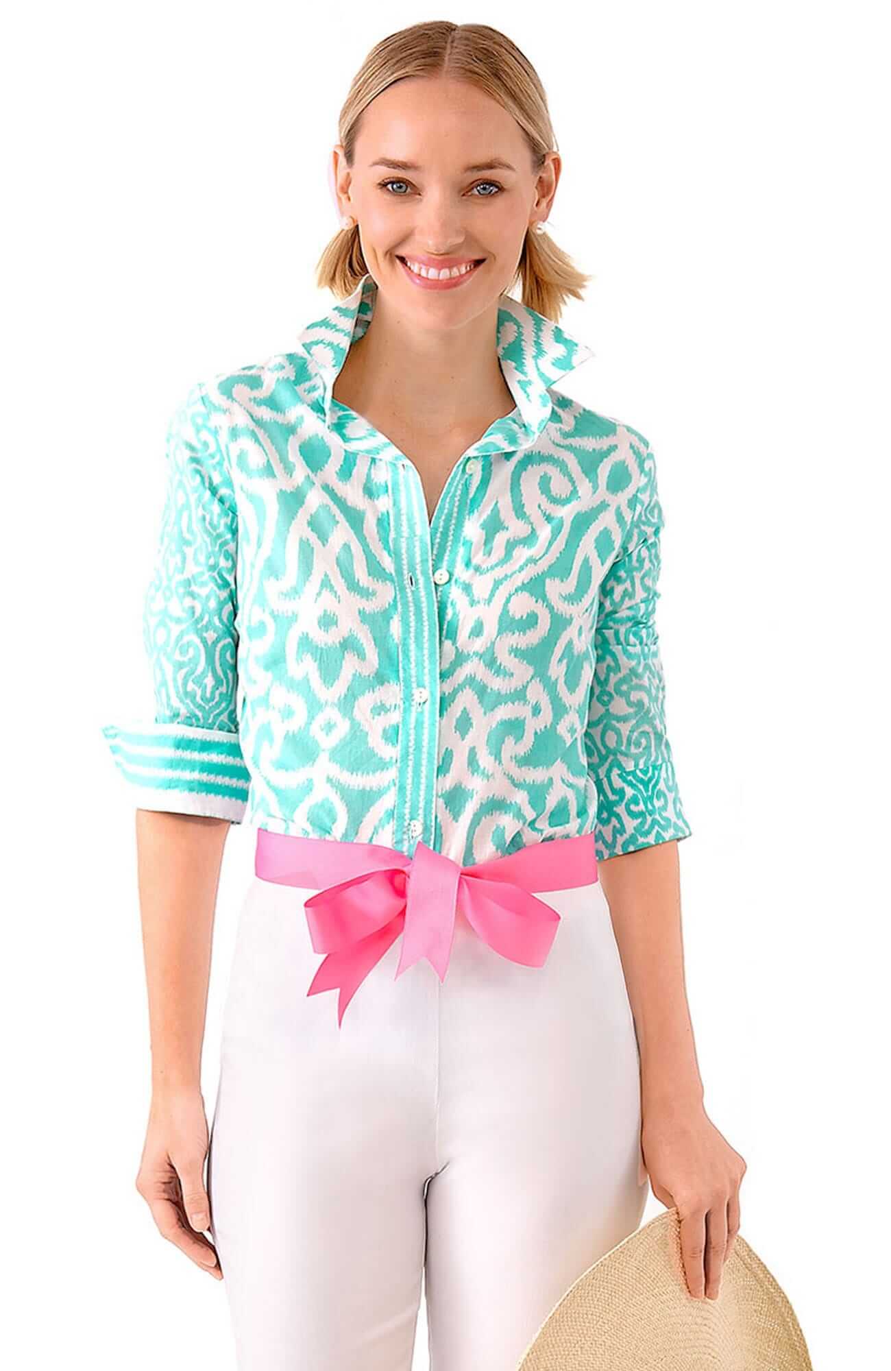 Cotton Boyfriend Shirt - Arabesque Turquoise