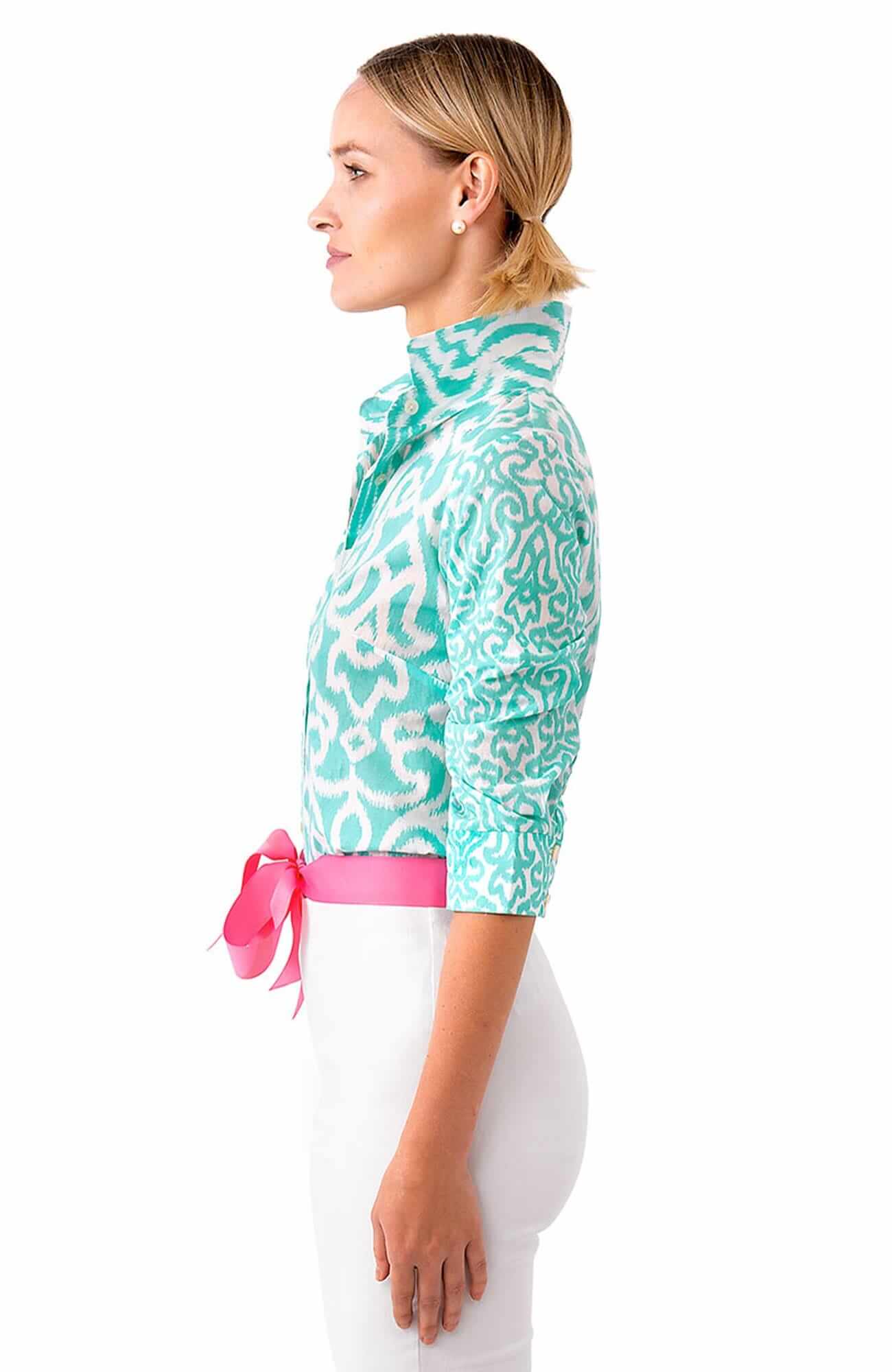 Cotton Boyfriend Shirt - Arabesque Turquoise