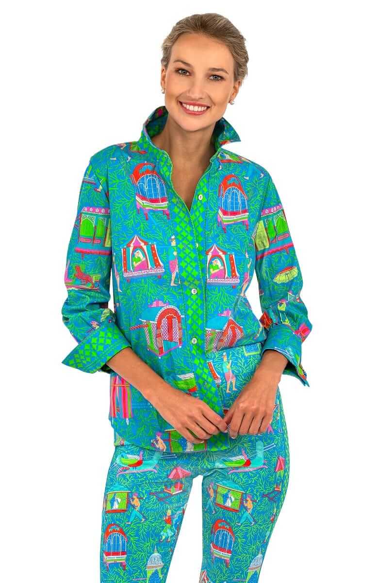 Boyfriend Shirt - Palanquin Party - Final Sale Turquoise