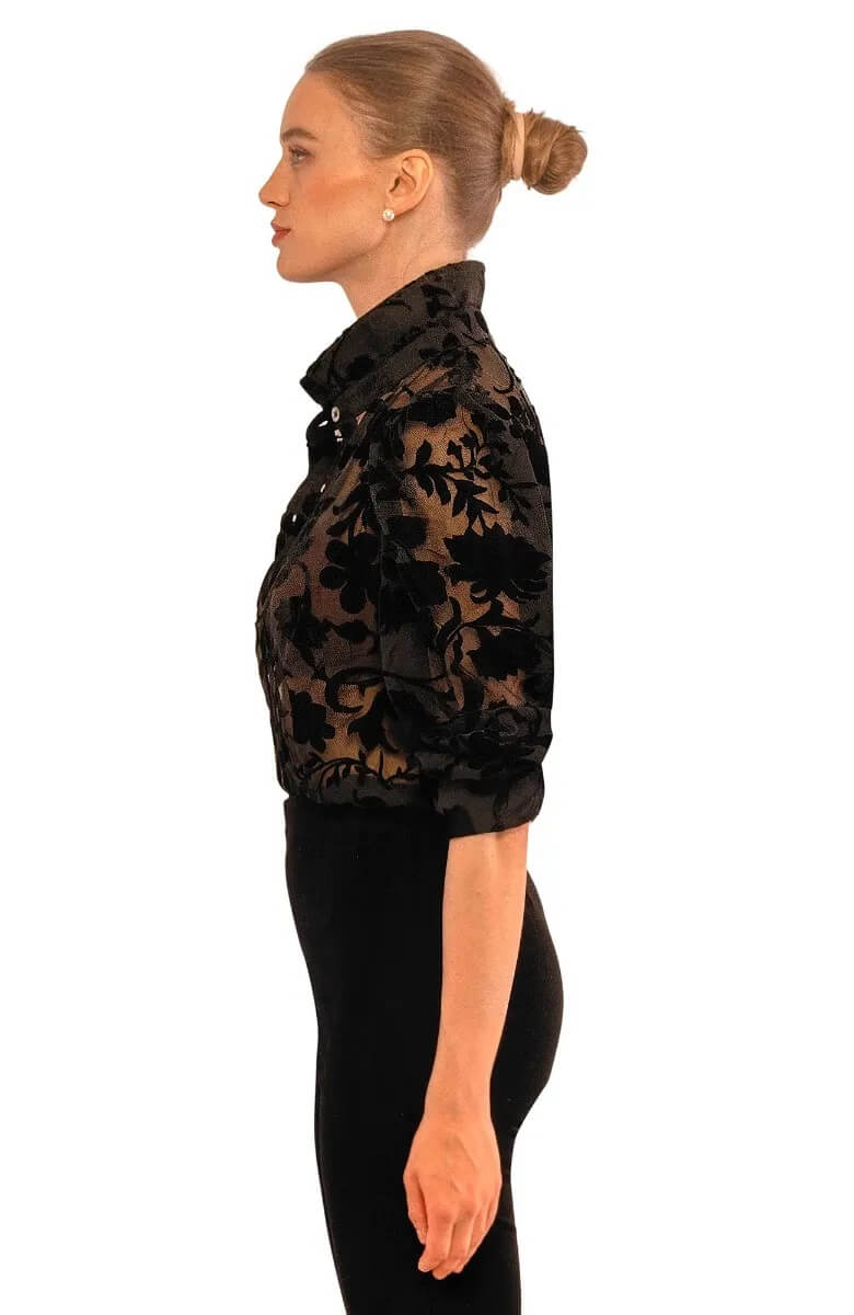 Flighty Floral Blouse - Luxe Leaf Velvet Black