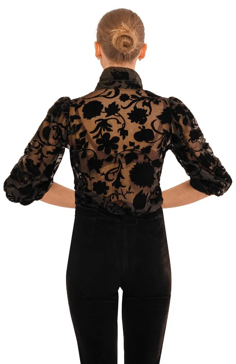 Flighty Floral Blouse - Luxe Leaf Velvet Black