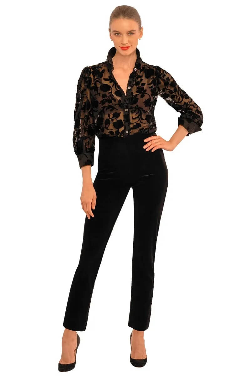 Flighty Floral Blouse - Luxe Leaf Velvet Black