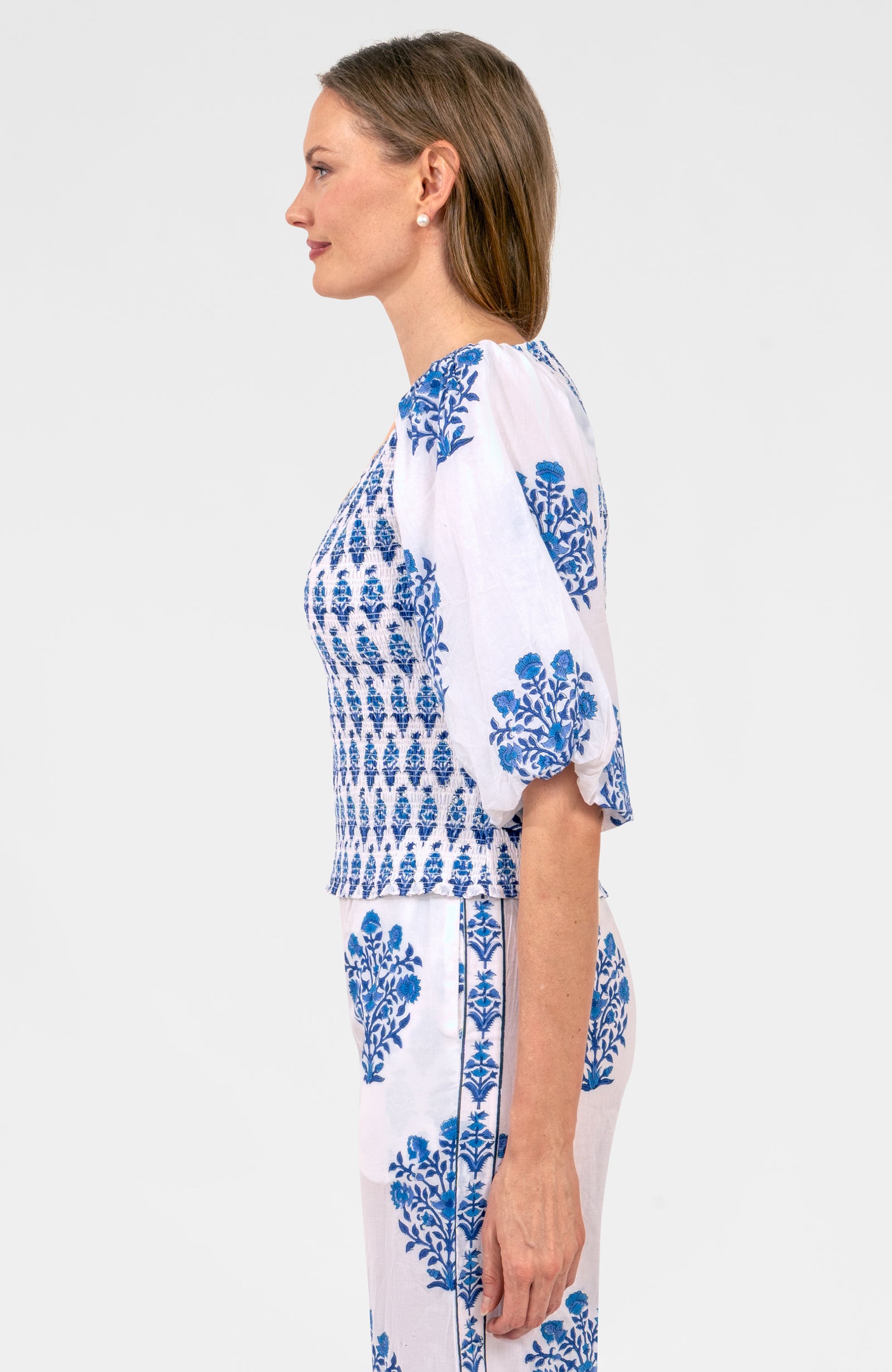 Crinkle Dimple Floral Top Blues