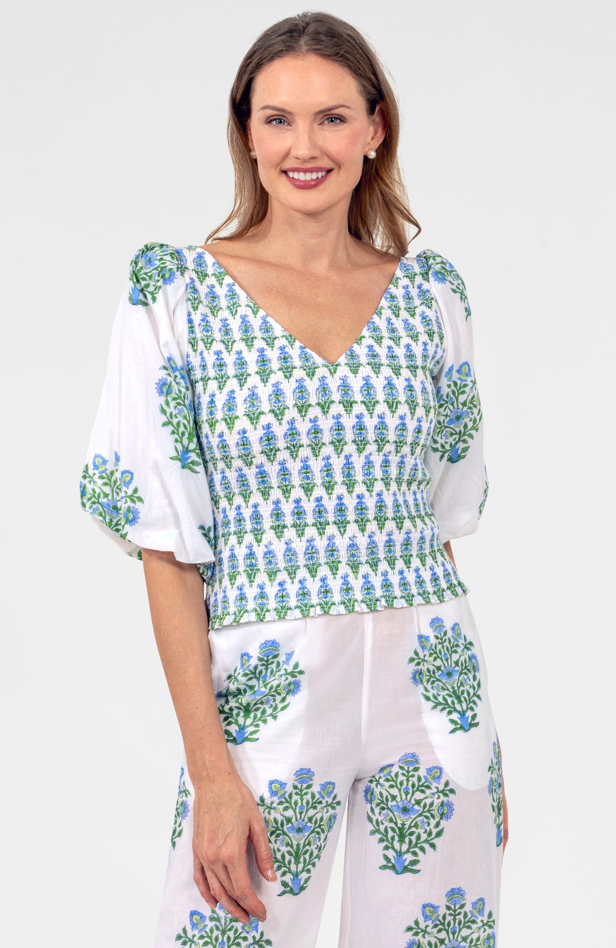 Crinkle Dimple Floral Top Kelly