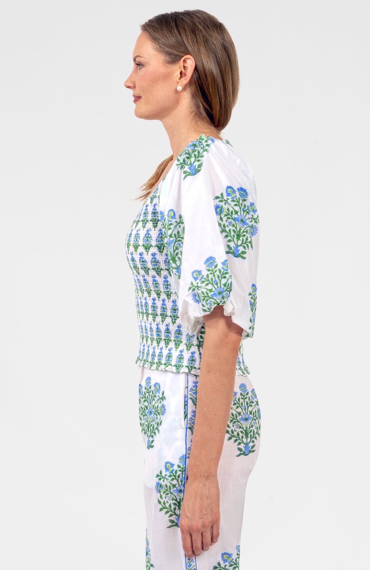 Crinkle Dimple Floral Top Kelly