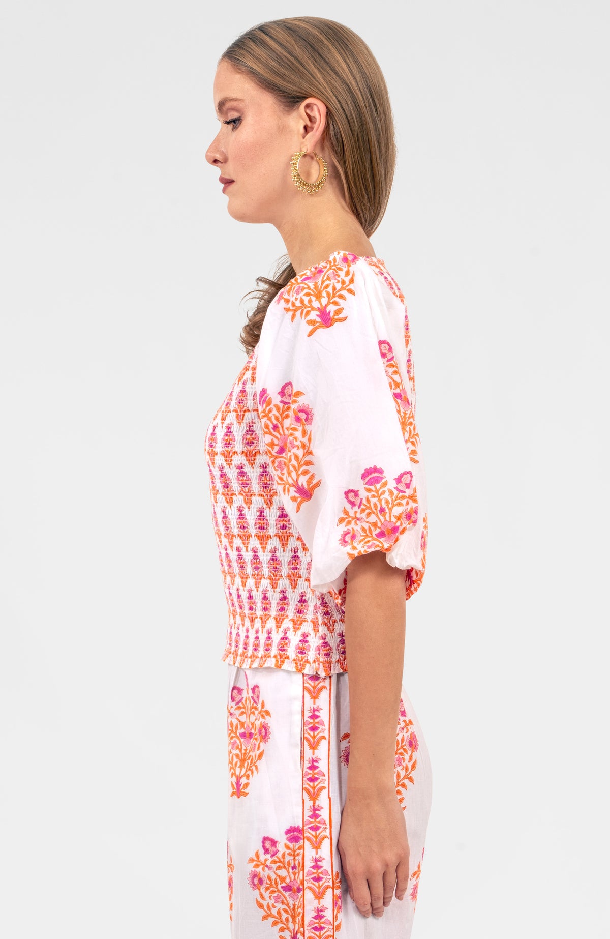 Crinkle Dimple Floral Top Orange