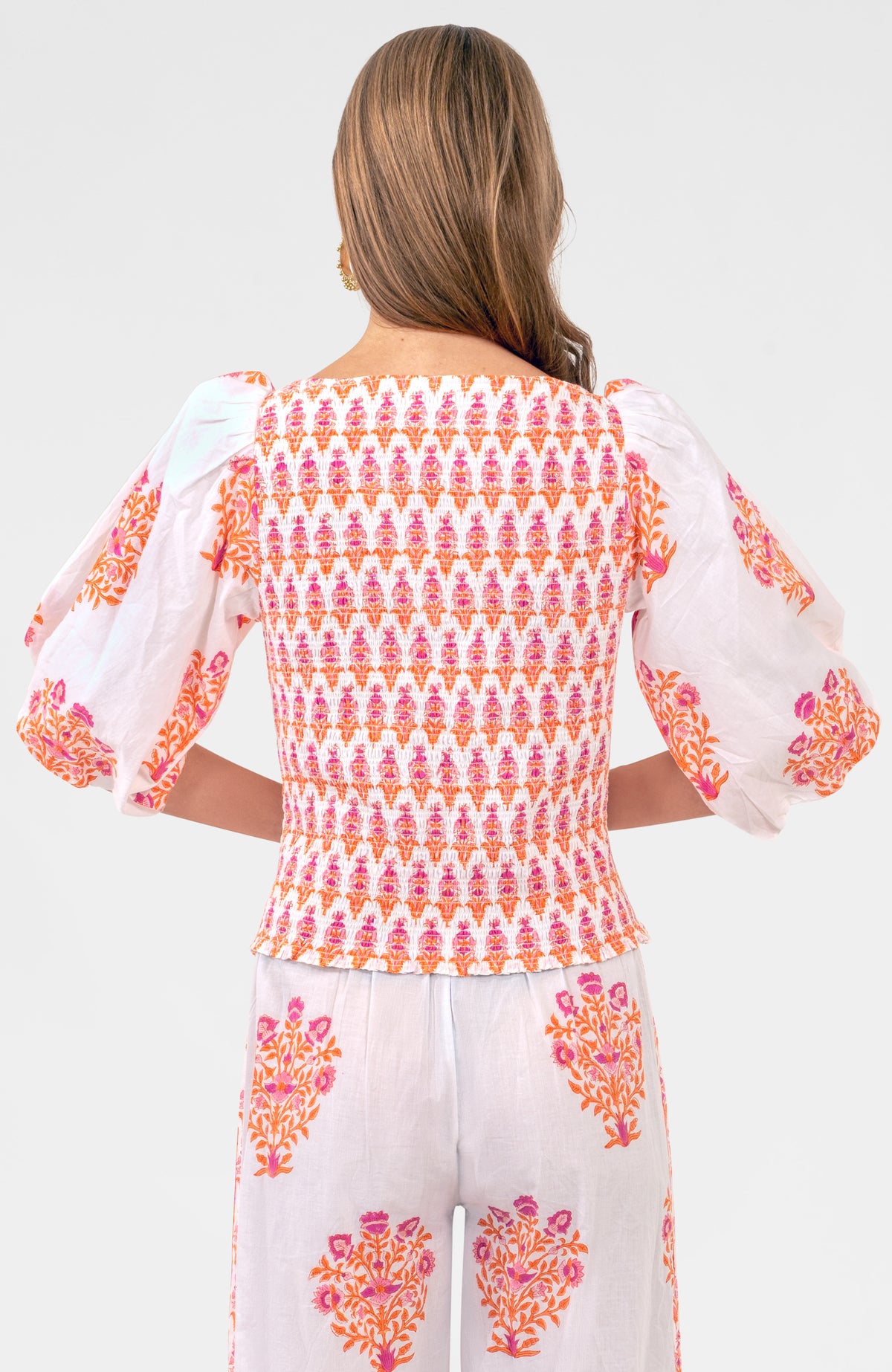 Crinkle Dimple Floral Top Orange