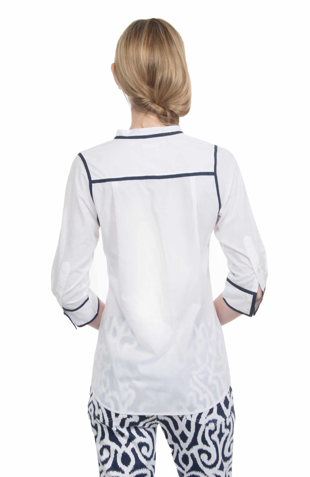 Cotton Voile Blouse - Grosgrain Heaven - Final Sale White Navy