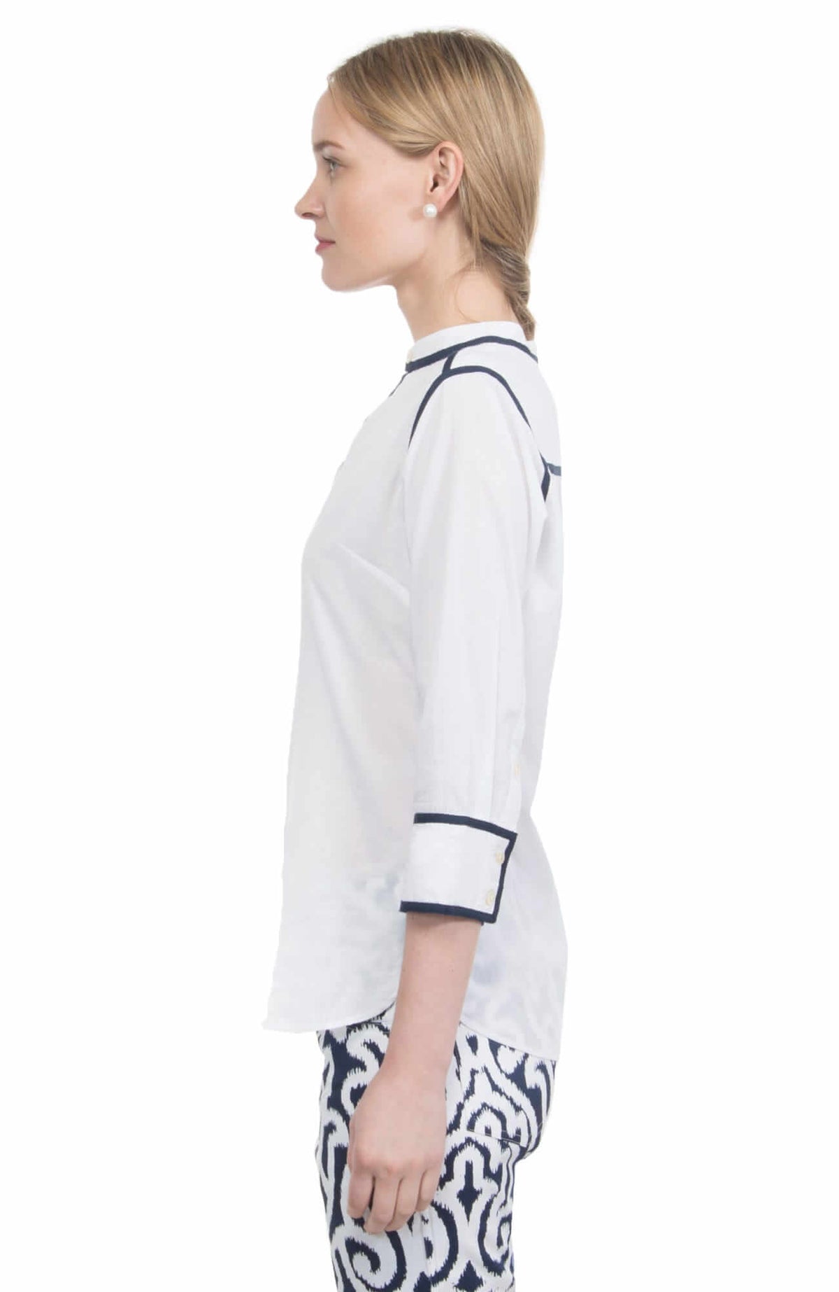 Cotton Voile Blouse - Grosgrain Heaven - Final Sale White Navy