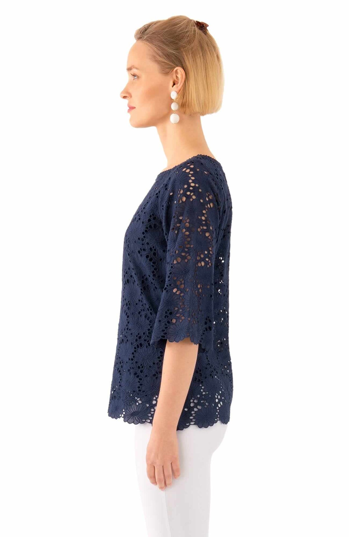 Daisy Embroidered Eyelet Top - Final Sale Navy