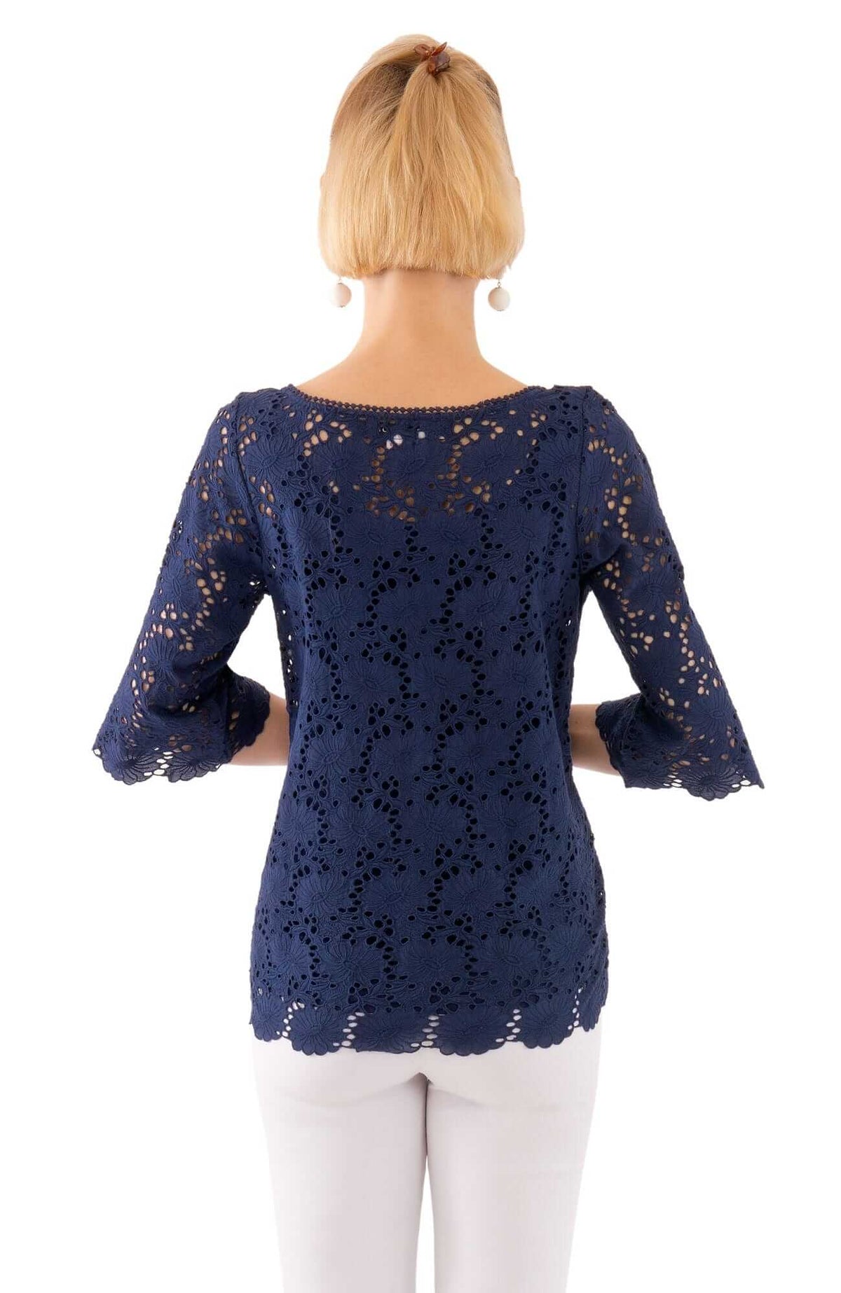 Daisy Embroidered Eyelet Top - Final Sale Navy