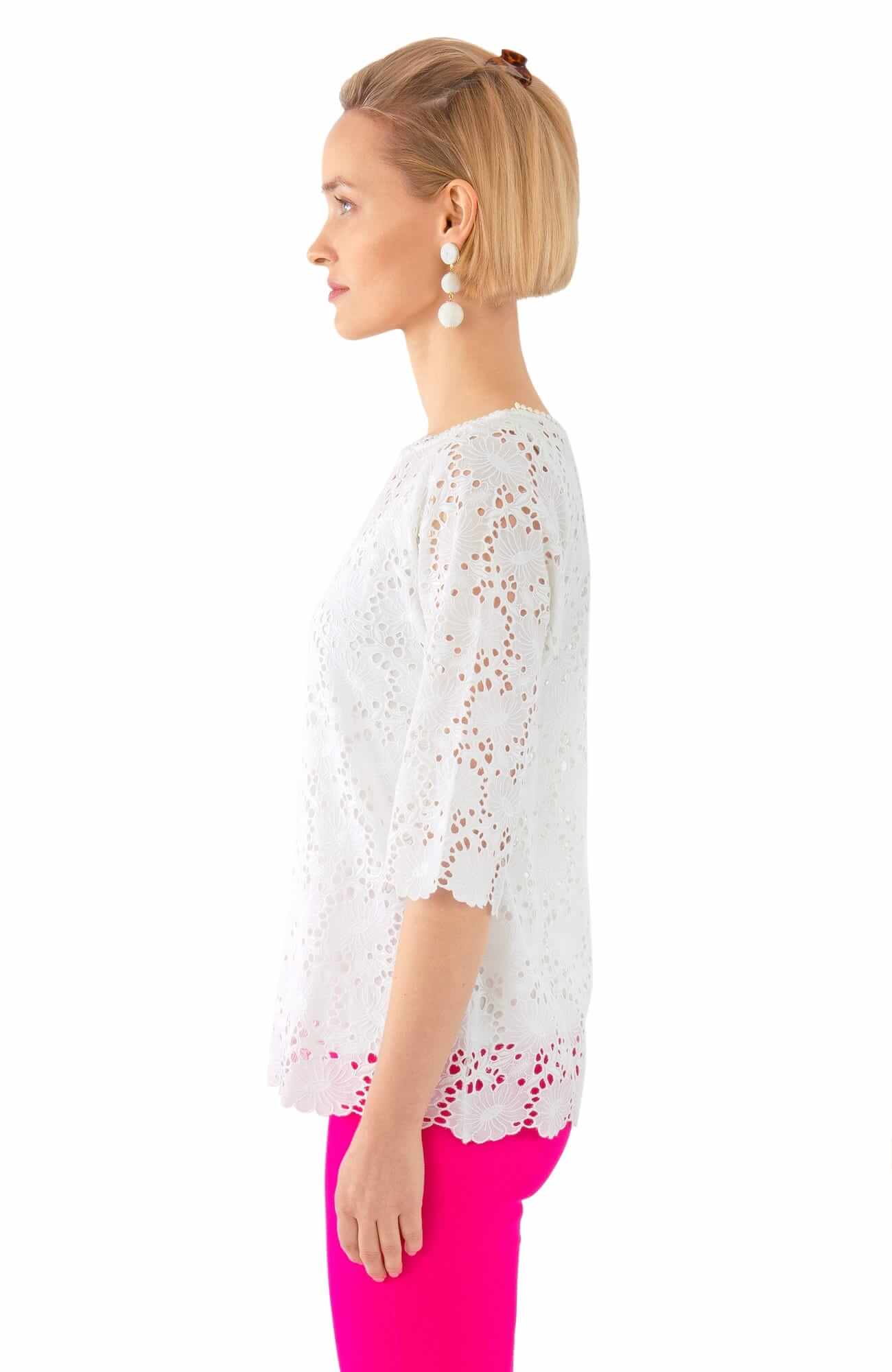 Daisy Embroidered Eyelet Top White